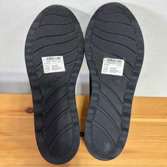 Clarks Sharon Gracie Black Leather Wedge Loafers Slip-On Comfort Shoes Size 9.5 - Picture 5 of 5